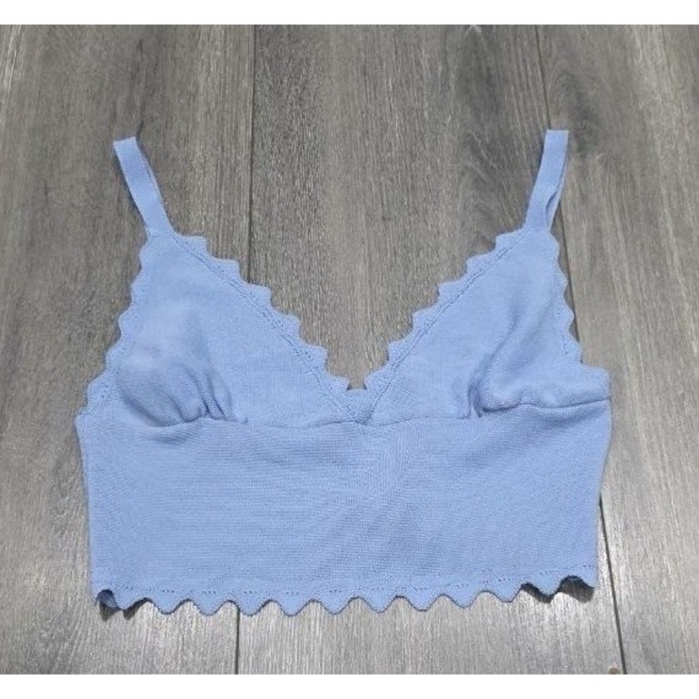 Zara scalloped bra Y2K Preppy Babydoll top Blue S A008195